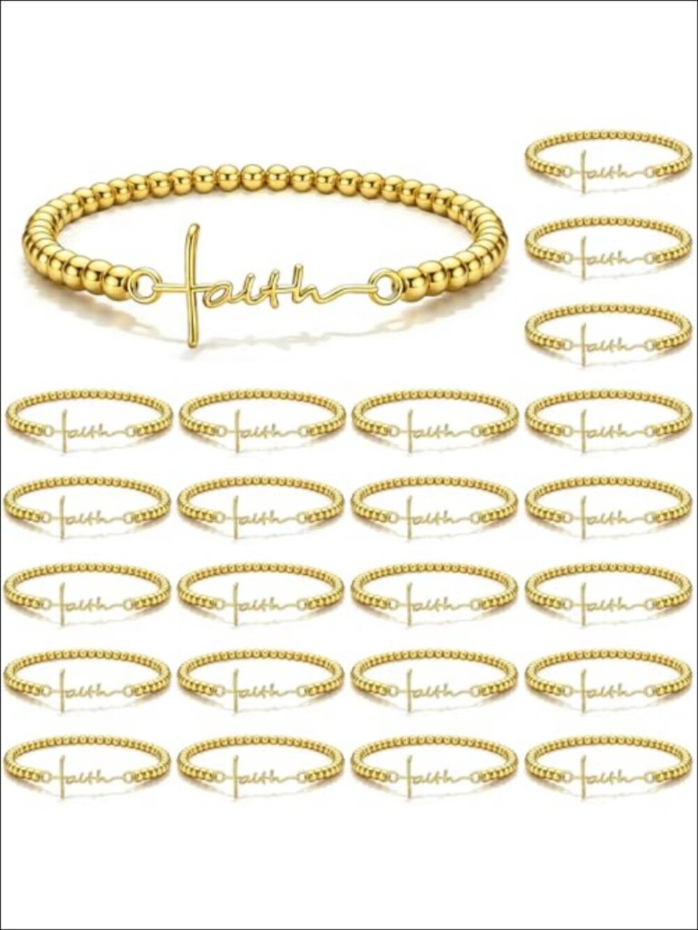 24 Pcs Faith Cross Bracelets Women 7" Elastic Alloy Christian Gift Set